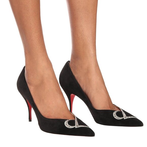 NWB CHRISTIAN LOUBOUTIN CL 80 Swarovski crystal-embellished suede pumps - Picture 2 of 8
